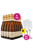 Kit 12 - 8 Espumantes Maraví Moscatel + 4 Taças Cristal Espumante Grátis