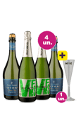 Kit 4 - Espumantes Cava Brut e Extra Brut + Taça Champagne Grátis