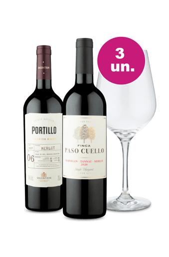 Kit 3 - Amor Merlot e Taça de Cristal