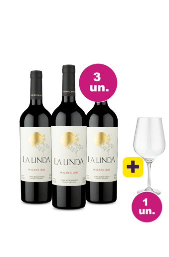 Kit 3 - La Linda Malbec + Taça Cristal Premium 765 mL Grátis