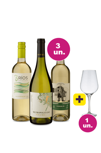 Kit 3 - Vinhos Brancos + Taça Cristal Grátis