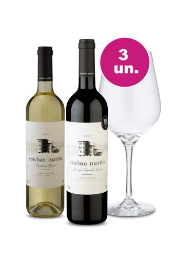 Kit 3 - Esteban Martín Tinto e Branco e Taça de Cristal