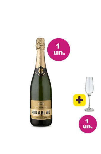 Kit 2 - Espumante Mirablau Branco Brut e Taça Cristal Espumante