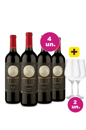 Kit 4 - Lançamento Argentino Malbec + 2 Taças Cristal Premium 765 mL Grátis