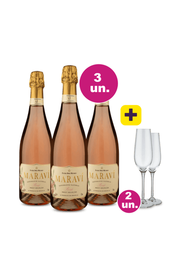 Kit 3 -  Lançamento Espumante Maraví Rosé Brut + 2 Taças Cristal Grátis