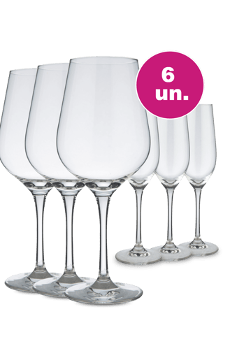 Kit 6 - 3 Taças Cristal Vinho e 3 Taças Cristal Espumante - Oferta Insana