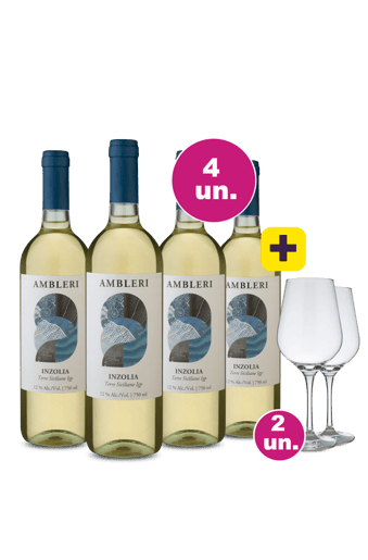 Kit 4 - Ambleri I.G.P. Terre Siciliane Inzolia + 2 Taças Cristal