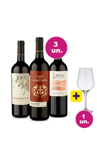 Kit 3 por 99 - Lançamentos Cabernet Sauvignon + Taça Cristal Grátis 