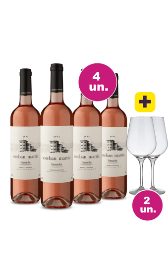 Kit 4 - Esteban Martín Rosé + 2 Taça Cristal Grátis - Oferta Insana