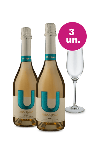 Kit 3 - Espumantes U By Undurraga Brut e Taça de Cristal Espumante