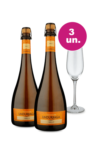 Kit 3 - Espumantes Undurraga Brut e Taça de Cristal Espumante