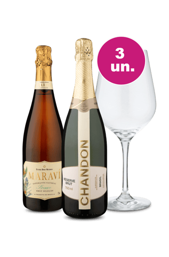 Kit 3 - Espumantes Chandon e Maraví e Taça de Cristal Espumante