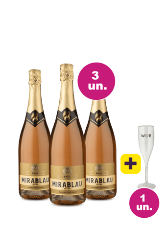 Kit 3 - Espumante Espanhol Rosé + Taça Acrílico Grátis