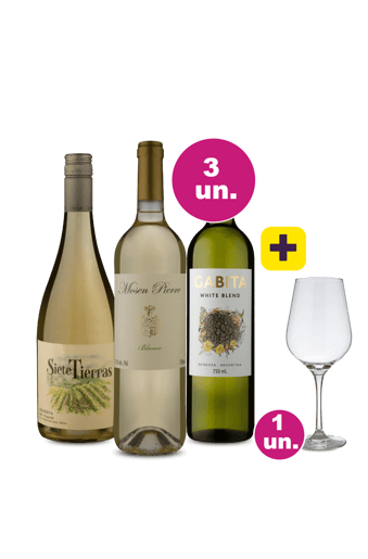Kit 3 por 99 - Vinhos Brancos + Taça Cristal Grátis 