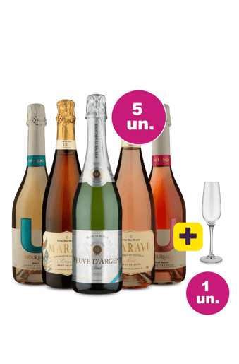 Kit 5 - Espumantes Brut + Taça Cristal Espumante Grátis