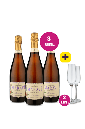 Kit 3 -  Lançamento Espumante Maraví Moscatel + 2 Taças Cristal Grátis