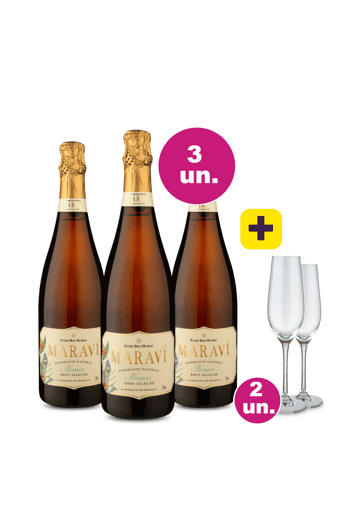 Kit 3 -  Lançamento Espumante Maraví Brut + 2 Taças Cristal Grátis